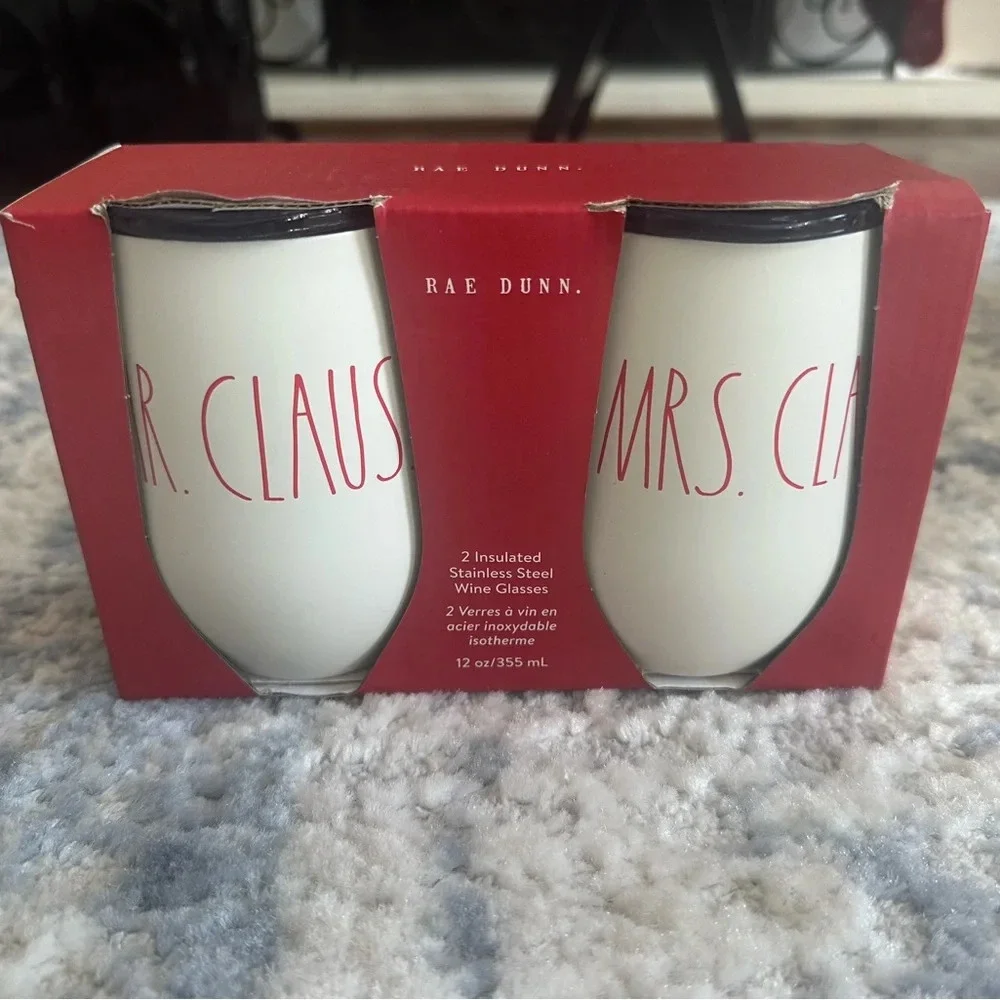 Rae Dunn Mr. Claus Mrs. Claus Insulated Wine Tumbler Set Christmas Holiday Gift